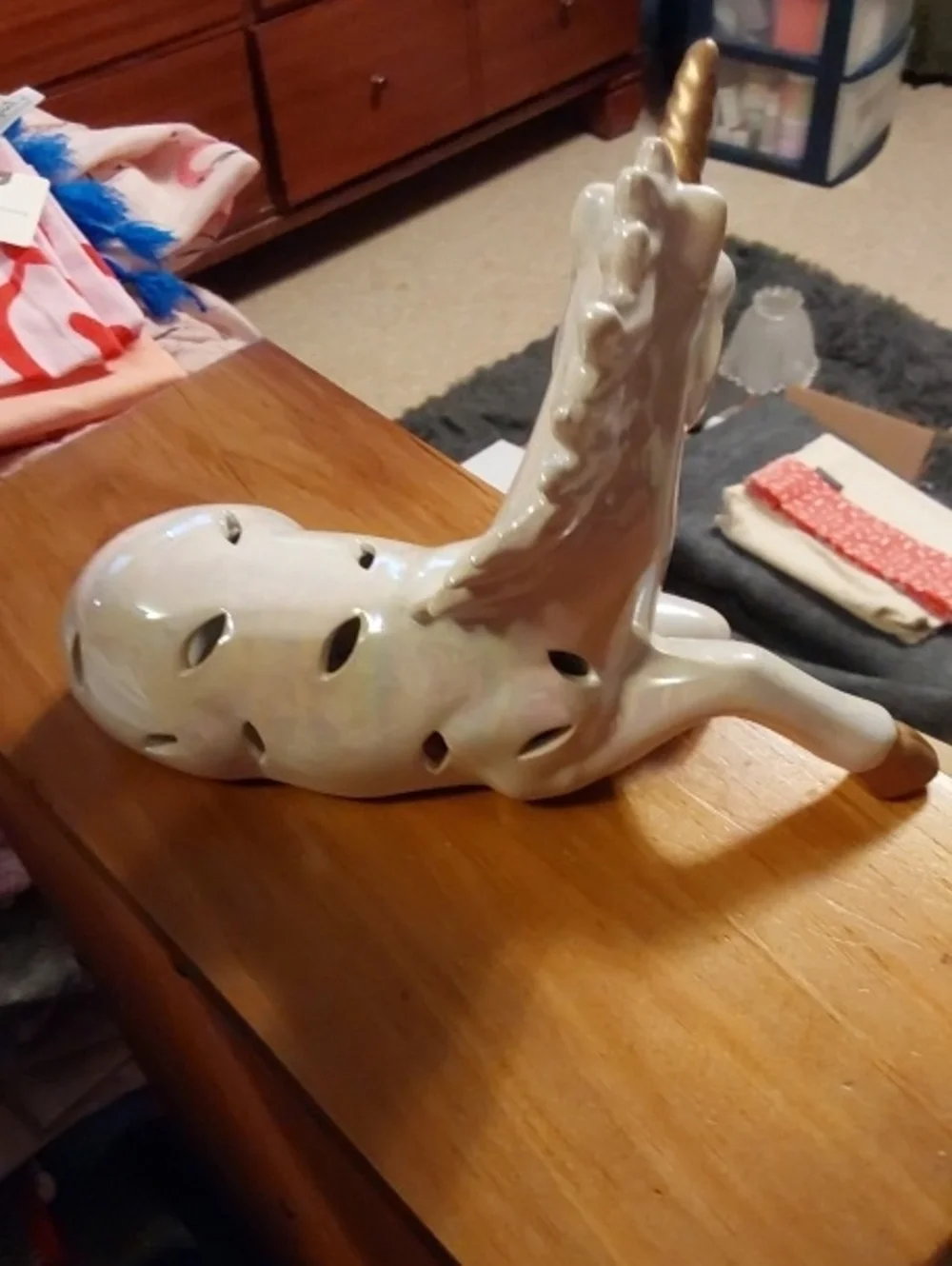 Ceramic White and Gold Unicorn Figurine Decorative Accent